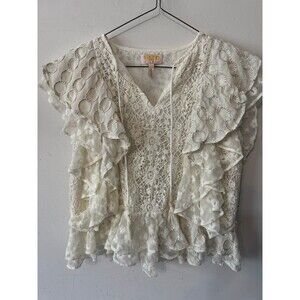 ANTHROPOLOGIE VERB BY PALLAVI SINGHEE BOHO LACE/CROCHET RUFFLE IVORY TOP XS